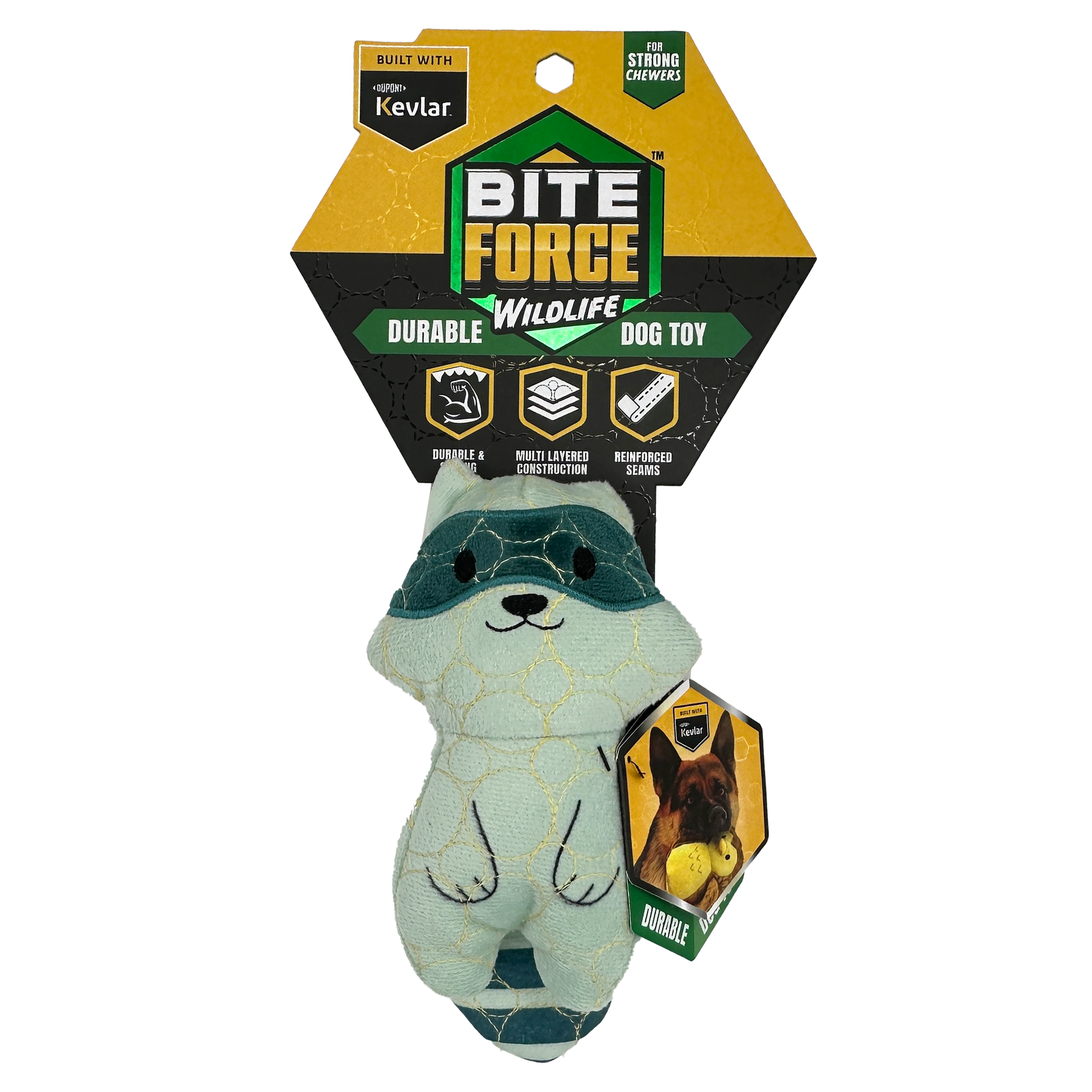 Bite Force Built w. Kevlar Tough Plush Racoon Dog Toy